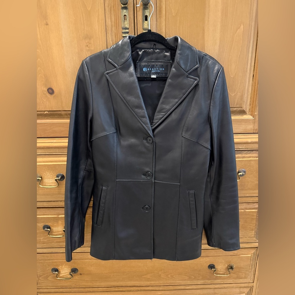 Kenneth Cole Women's Sleek Black Leather Blazer